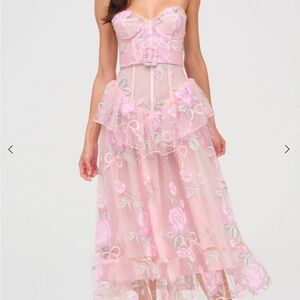 For Love And Lemons Pink Floral Midi Dress